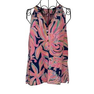 Lilly Pulitzer Sleeveless Silk Blouse Floral Print Blue Pink Green Size S